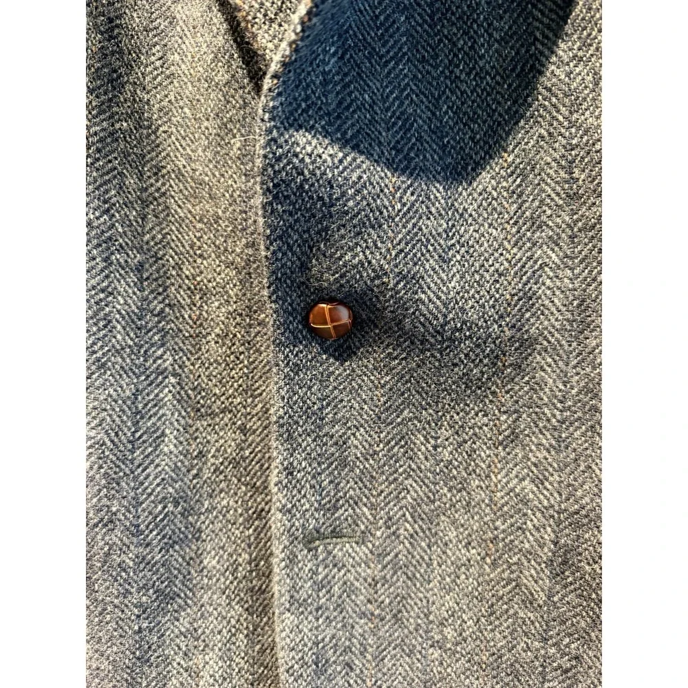 Vintage English Manor Blue/ Grey Blazer Jacket Brown Buttons  Size 44R 100% Wool